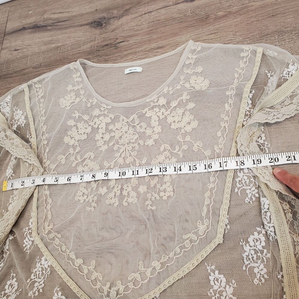 Sheer Lace Trim Flutter Sleeve Top M Coquette Fairy Whimsical Boho Ethereal - Picture 9 of 13